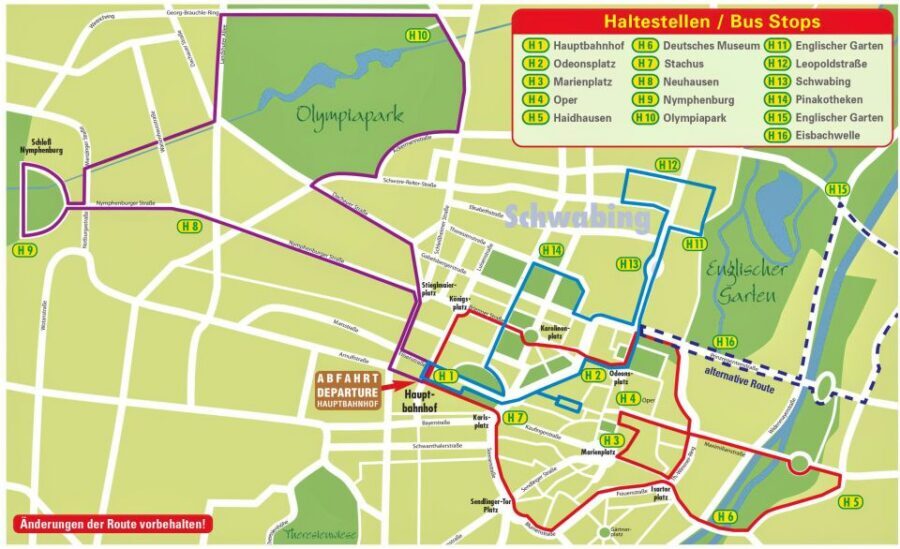 Munich Hop-On Hop-Off Tour: 1-Day or 2-Day Ticket - The three routes: City Tour, Nymphenburg–Olympia, and Schwabing